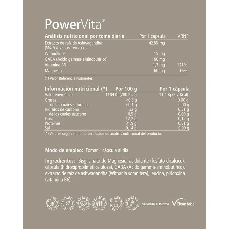 Vitae Powervita, Suplemento alimentar de Ashwagandha, 30 cápsulas