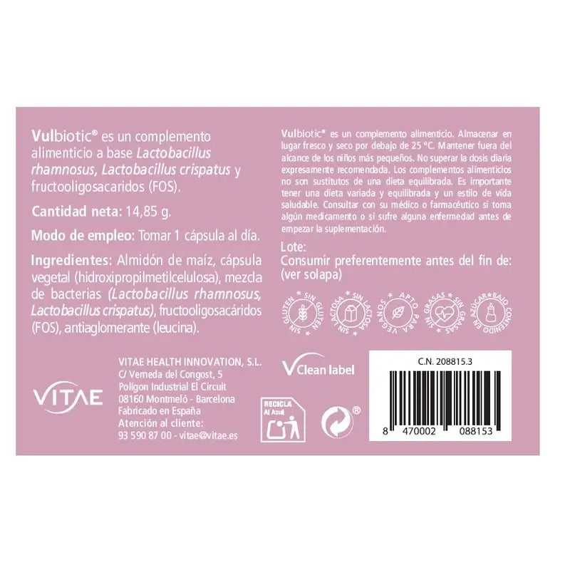 VITAE Vulbiotic, 30 cápsulas
