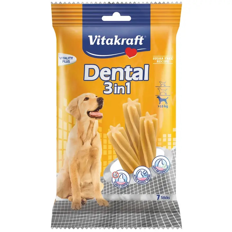 Vitakraft Dental 3 em 1 para cães de tamanho médio, 12 x 180 gramas