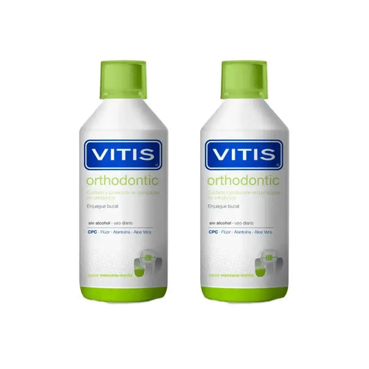 Vitis Orthodontic Colutório Sabor a Maçã e Hortelã, 2X1000 Ml