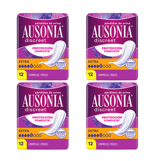 Ausonia Discreet Pack 4 x 12 pensos higiénicos extra para mulheres, 4 x 12 unidades