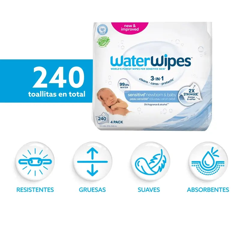 Waterwipes Toalhetes bebé Biodegradáveis 4x60, 240 unidades