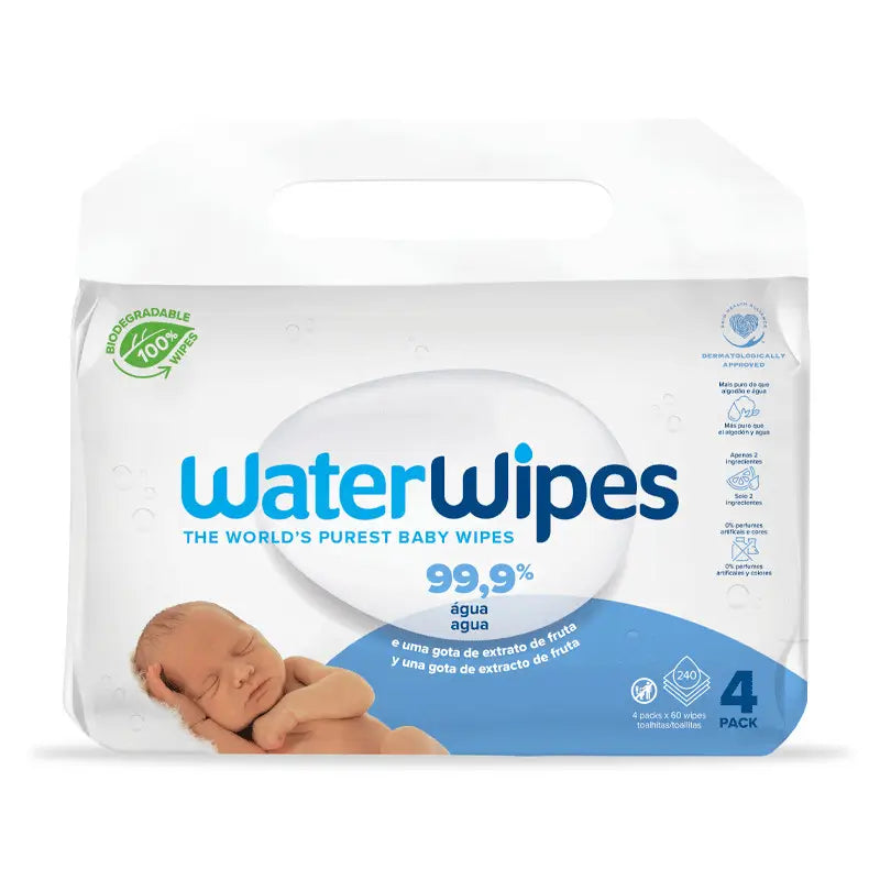 Waterwipes Toalhetes bebé Biodegradáveis 4x60, 240 unidades
