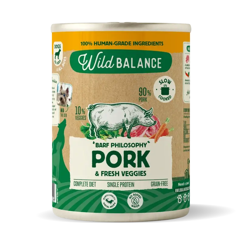 Wild Balance Carne de Porco Enlatada com Vegetais para Cães, 400 gramas