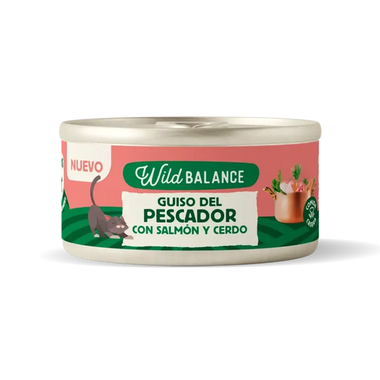 Wild Balance Canned Fisherman's Stew com Salmão, Carne de Porco e Vegetais para Gatos, 80 gramas