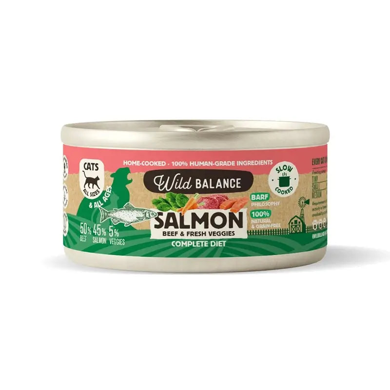 Wild Balance Conservas de Salmão e Carne de Vaca com Vegetais para Gatos, 120 g