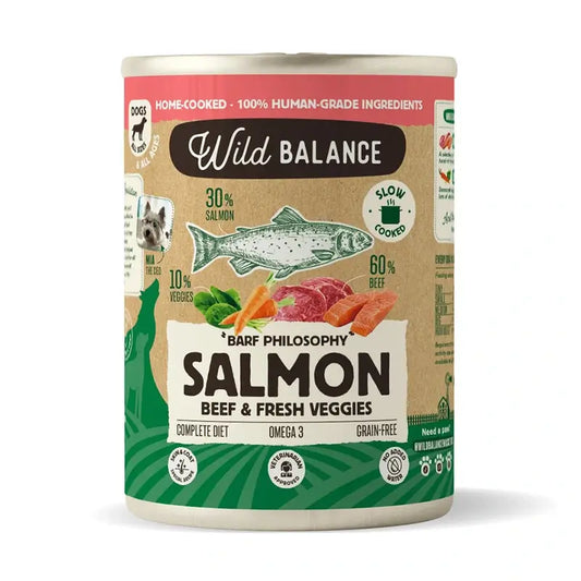 Wild Balance Conservas de Salmão e Carne de Vaca com Vegetais para Cães, 400 gramas