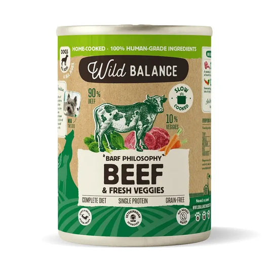 Wild Balance Carne de vaca enlatada com legumes para cães, 400 gramas