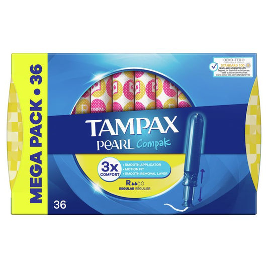 Tampax Compak Pearl Tampões regulares com aplicador , 36 unidades