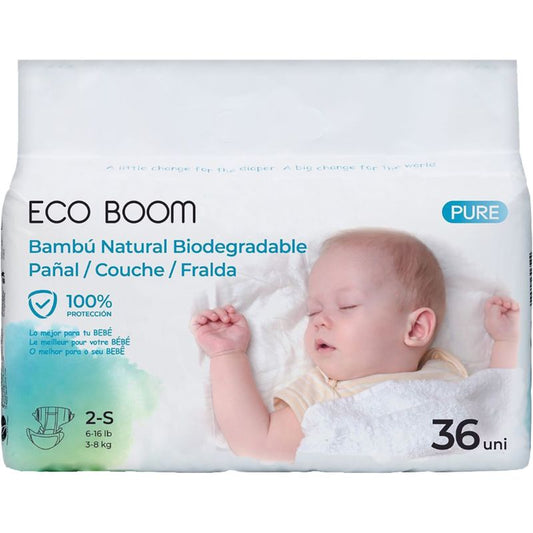 Fraldas Eco Boom Bamboo Pure S 2, 36 unidades.