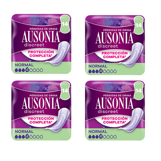 Ausonia Pack Pensos para perdas de urina discretos para mulheres normais, 4 x 14 unidades