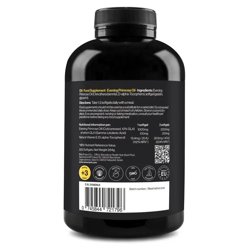 Zenement Óleo de Onagra 1000 mg, 200 cápsulas de gelatina mole