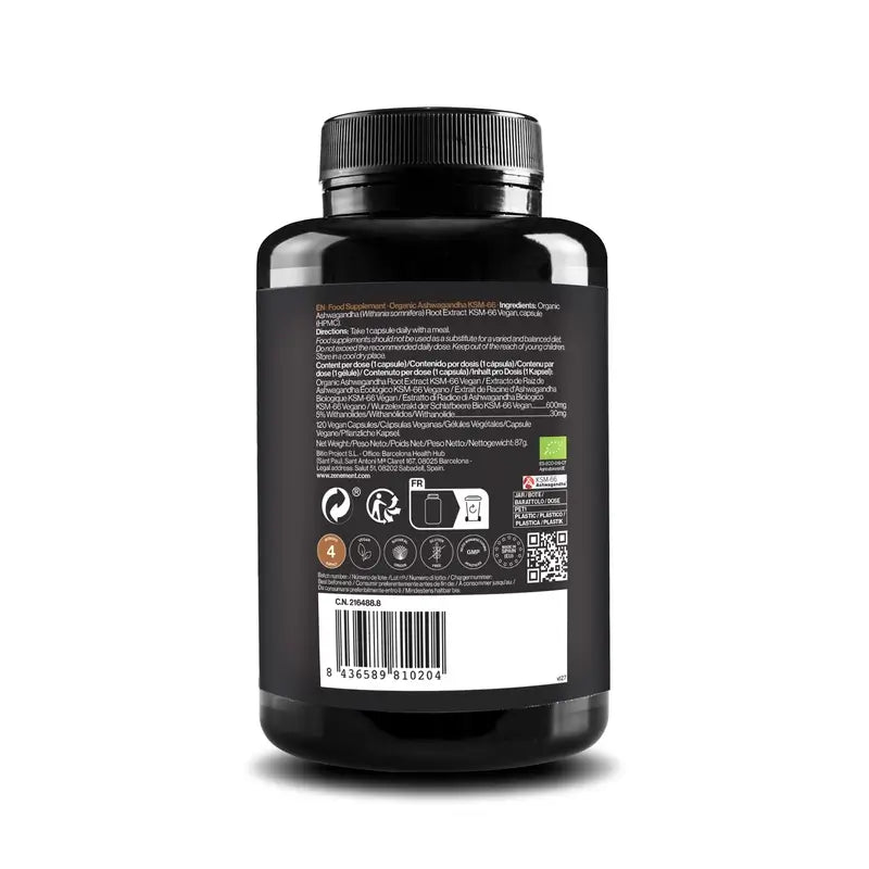 Zenement Ashwagandha Organic Ksm-66, 120 cápsulas vegetais