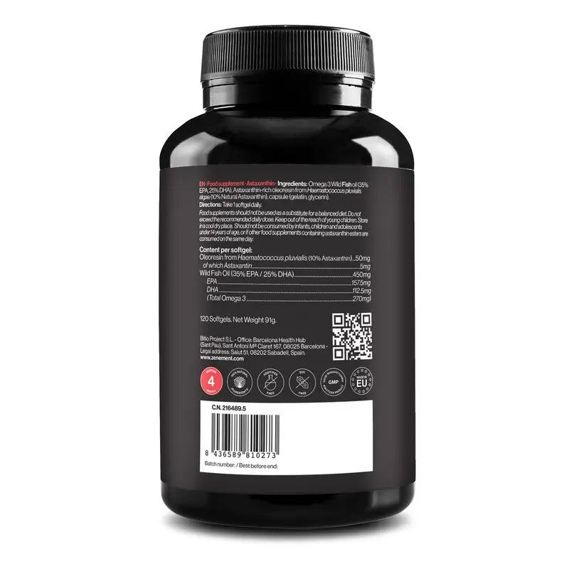 Zenement Astaxantina, 8 Mg, Com Ómega-3, 120 cápsulas de gelatina mole