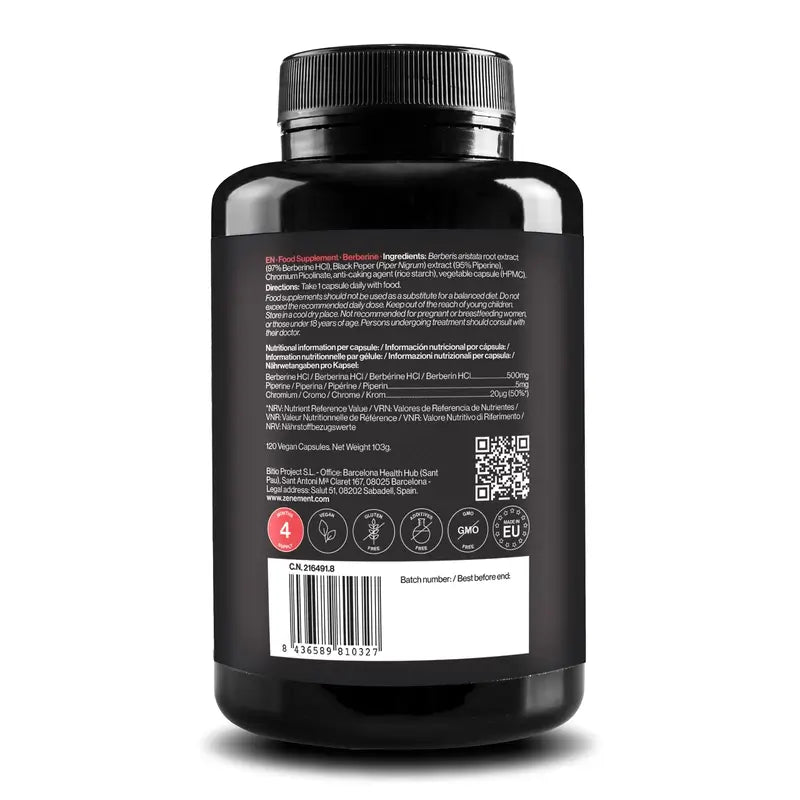 Zenement Berberine With Black Pepper And Chromium, 120 cápsulas vegetais