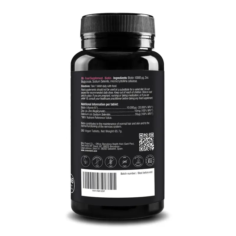 Zenement Biotin Complex With Selenium And Zinc, 365 comprimidos veganos