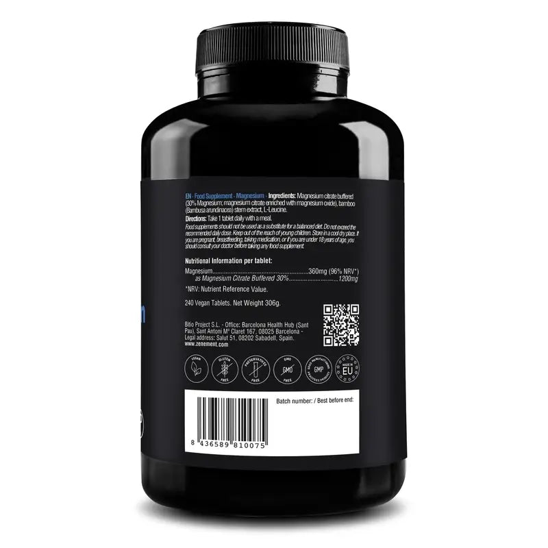 Zenement Magnesium Citrate, 240 comprimidos veganos