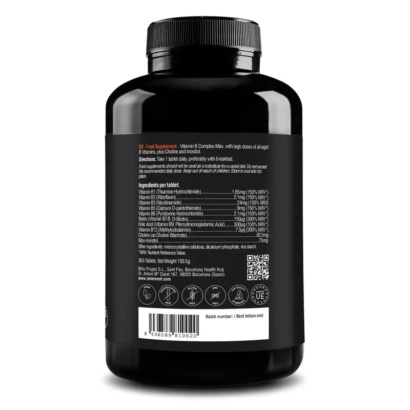 Zenement Vitamin B Max Complex, 365 comprimidos veganos