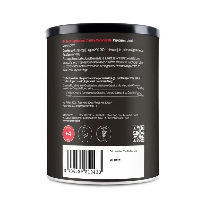 Zenement Creatina Monohidrato, Micronizada, Sem Sabor, 500 g