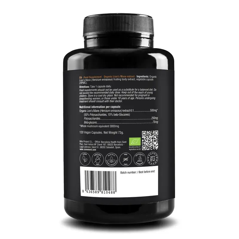 Zenement Lion's Mane Extract Organic, 120 cápsulas vegetais