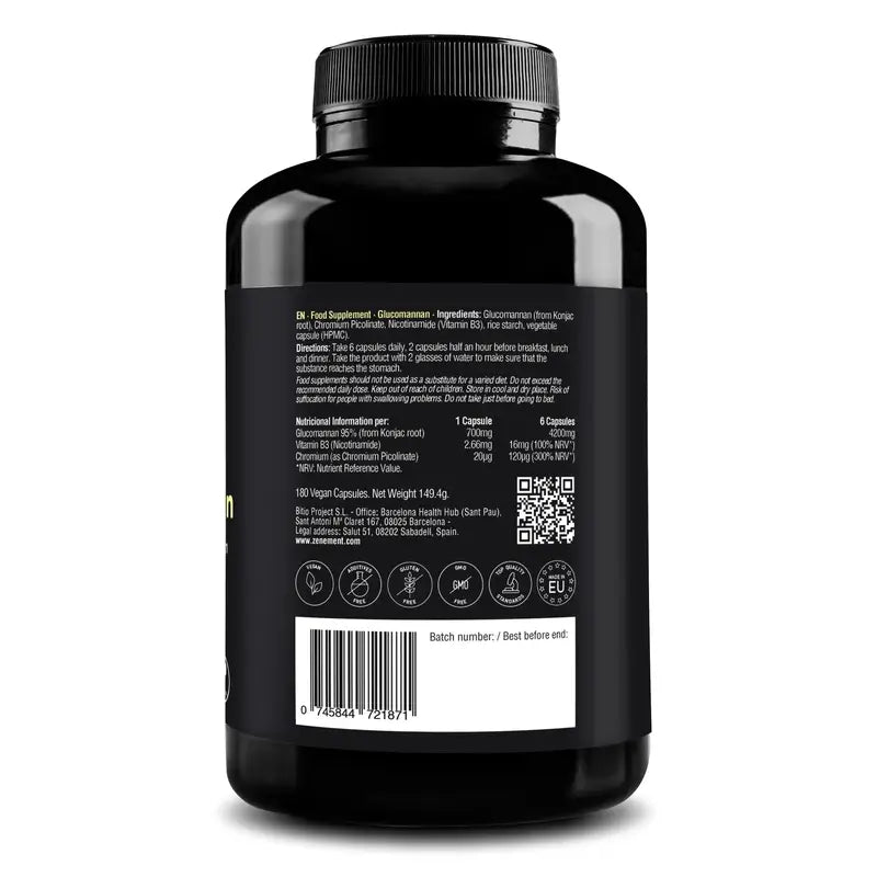 Zenement Glucomannan Natural Satiety, 180 cápsulas vegetais