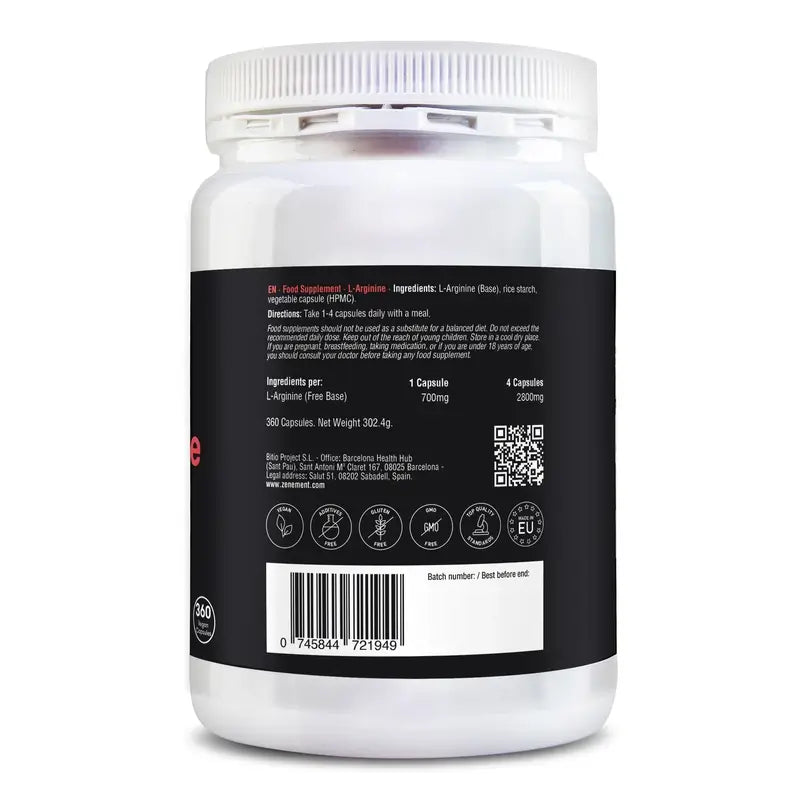 Zenement L-Arginina 700 Mg, 360 cápsulas vegetais