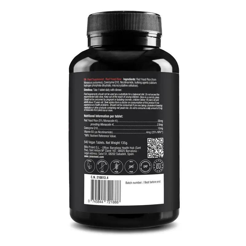 Zenement Levedura Vermelha de Arroz, 540 comprimidos veganos