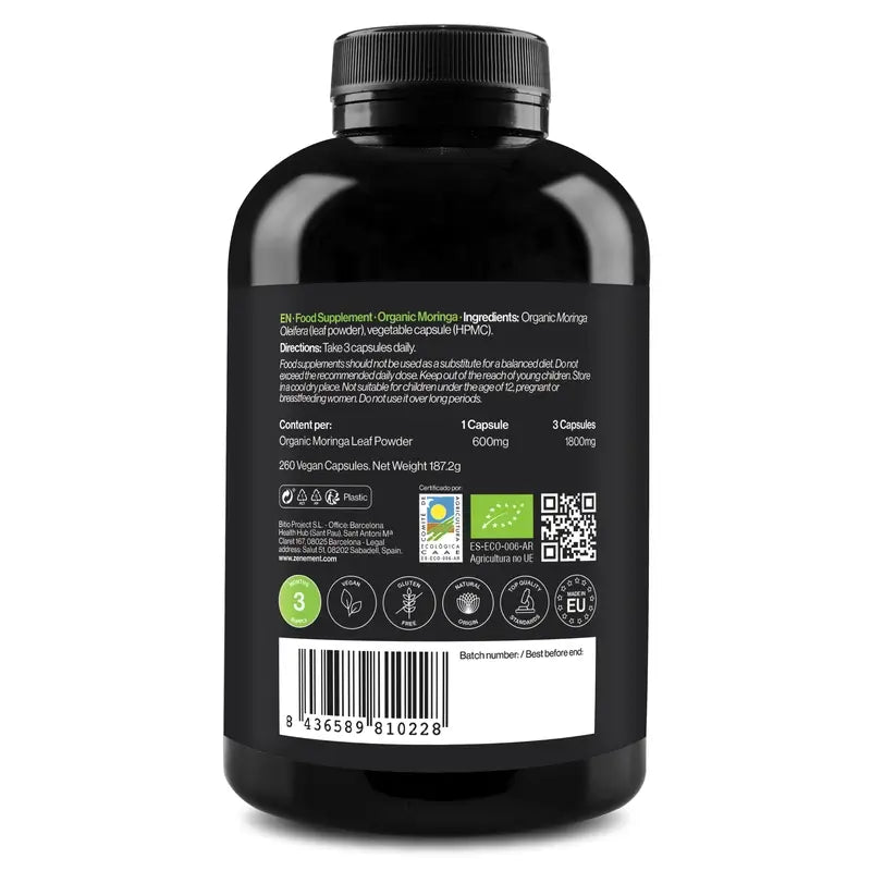 Zenement Moringa Organic, 260 cápsulas vegetais