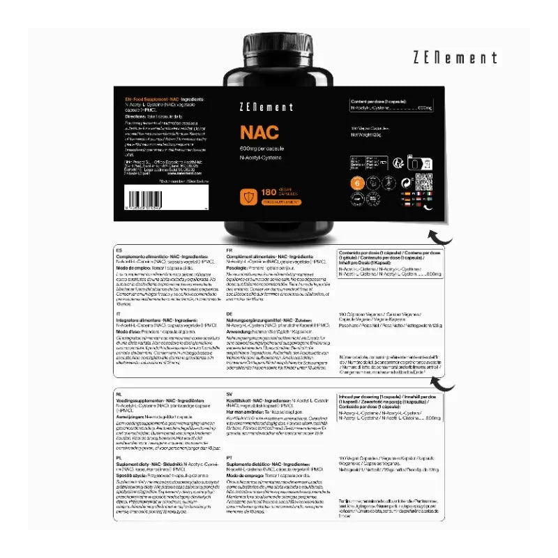 Zenement Nac 600 Mg, 180 cápsulas vegetais