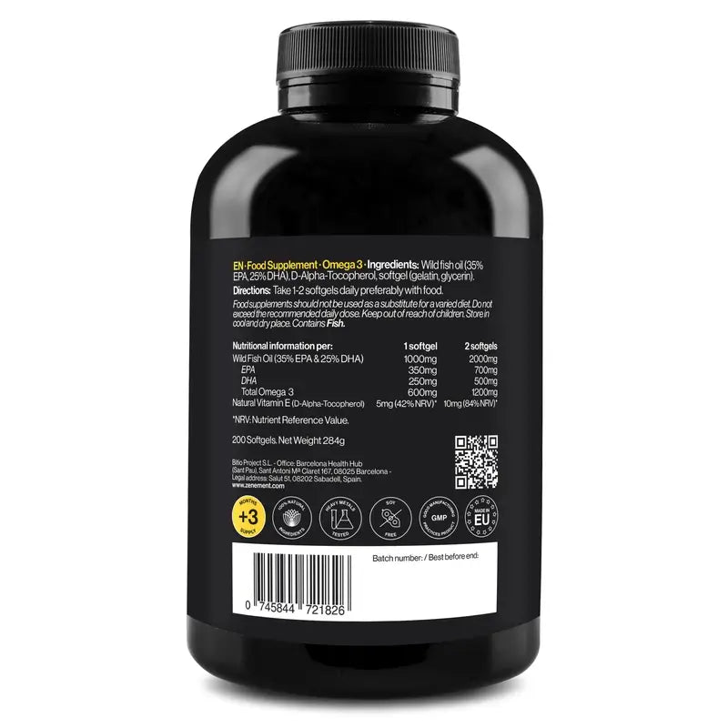 Zenement Omega-3 1000 Mg, 200 cápsulas de gelatina mole