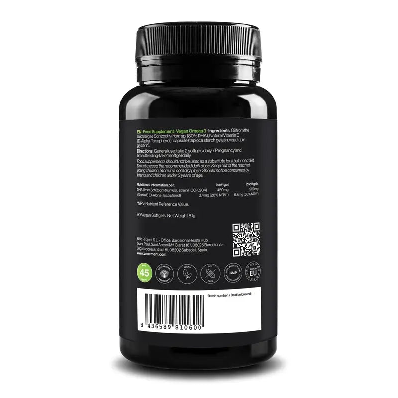 Zenement Omega-3 Vegan Dha, 90 cápsulas de gelatina mole veganas