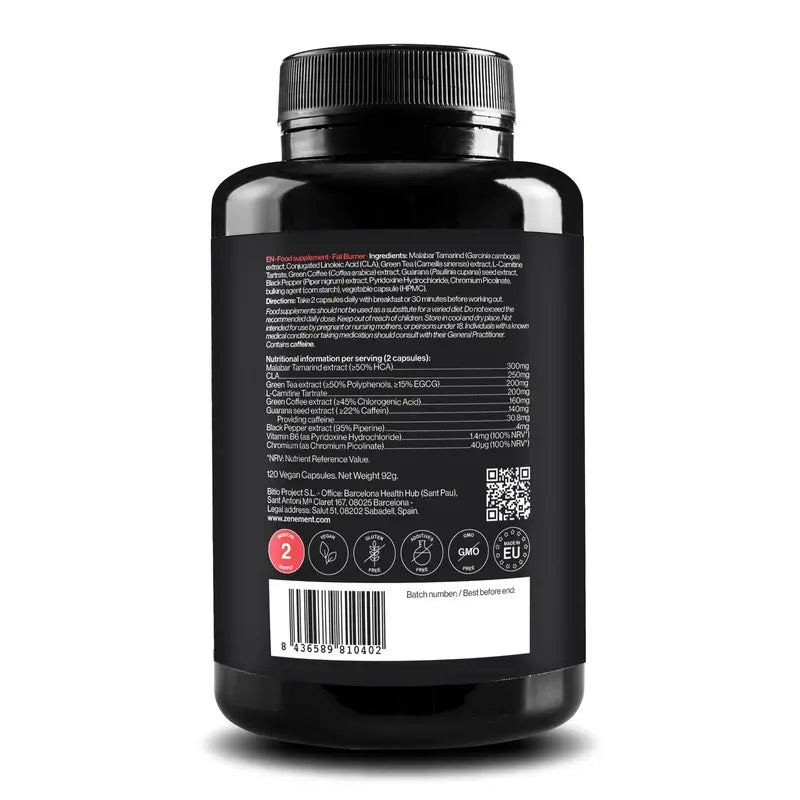 Zenement Queimador de Gordura com Chá Verde, L-Carnitina, Erva Mate, Cla e Café Verde, 120 cápsulas vegetais