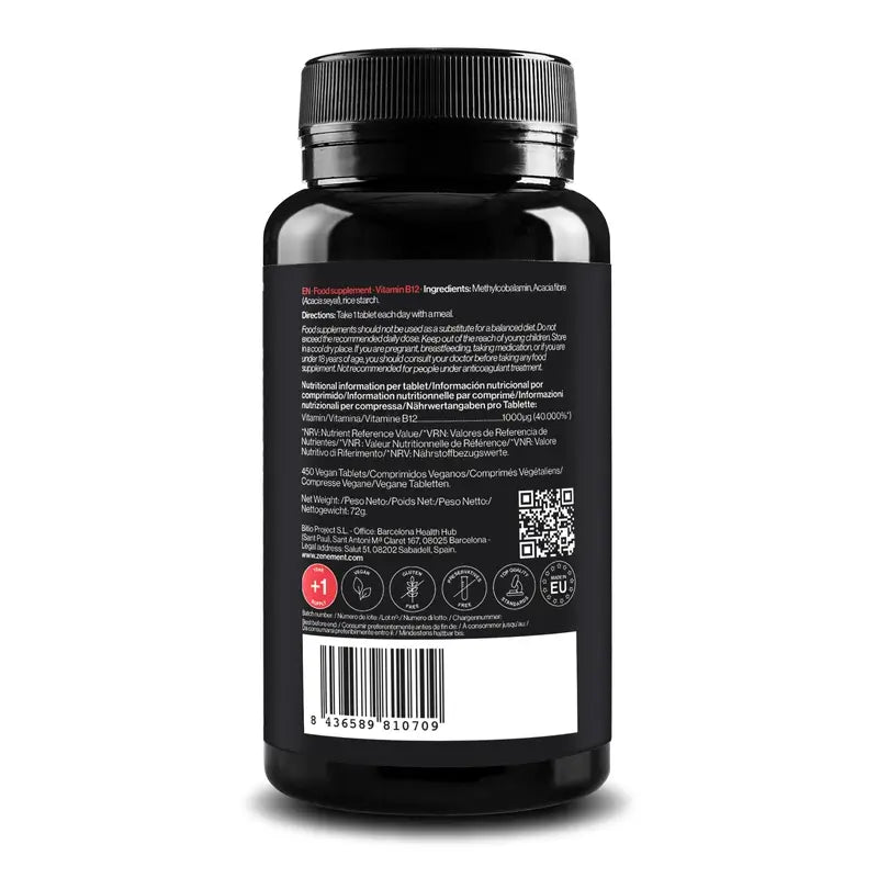 Zenement Vitamin B12 1000Mcg, 450 comprimidos veganos