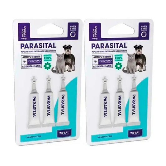 Zotal Parasital, Embalagem 2 x 3 Pipetas Antiparasitárias Gatos e Cães Pequenos até 10Kg