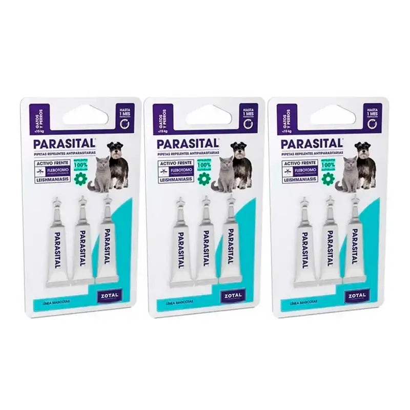 Zotal Parasital, Embalagem 3 x 3 Pipetas Antiparasitárias Gatos e Cães Pequenos até 10Kg