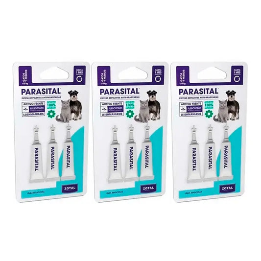 Zotal Parasital, Embalagem 3 x 3 Pipetas Antiparasitárias Gatos e Cães Pequenos até 10Kg